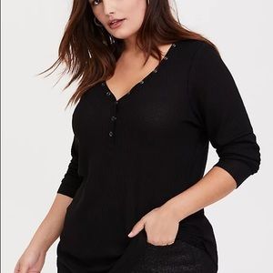Torrid Black Waffle Knit Henley Top.